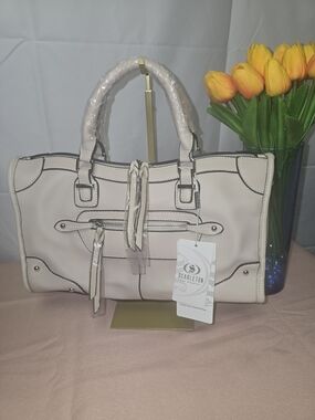 Scarleton Cream Beige Top Handle Satchel Shoulder Bag With Shoulder Strap